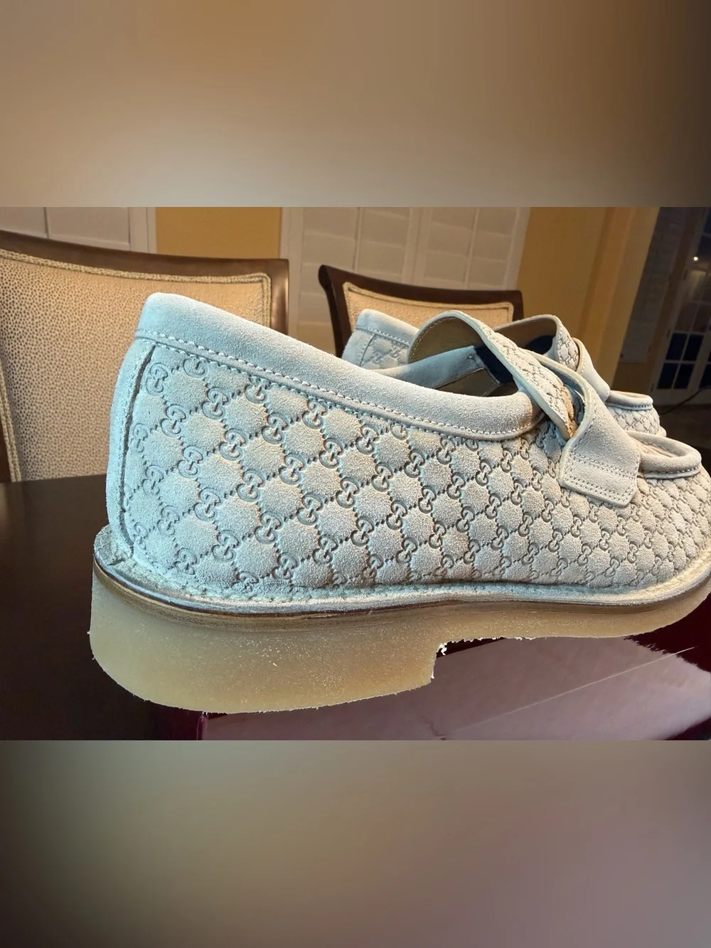 New Authentic Gucci GG Logo Suede Loafers Cream UK 11.5 / US 12